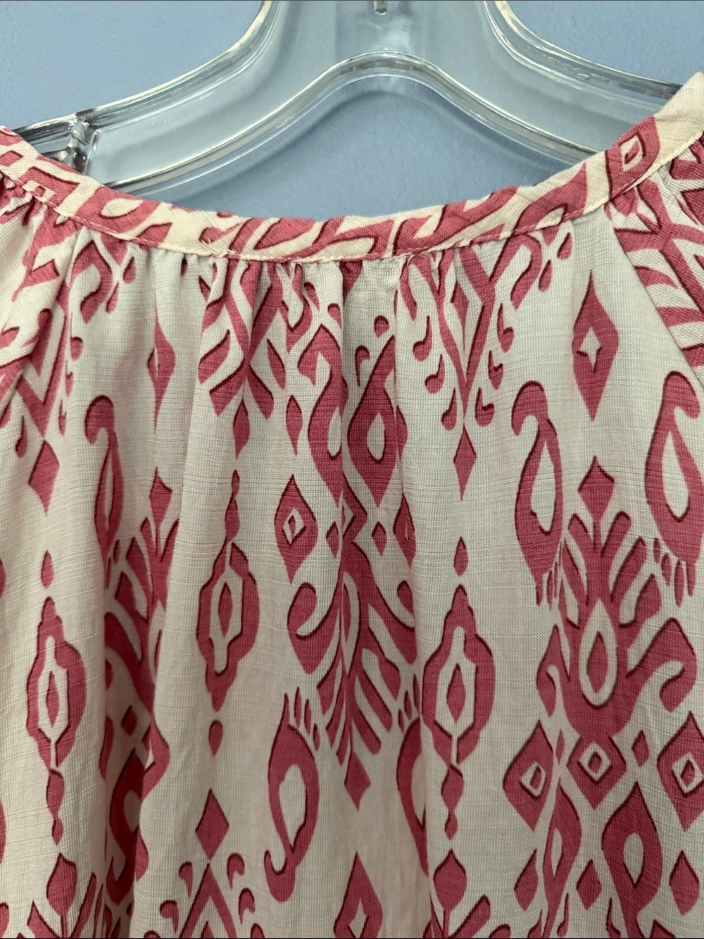 Bebonnie Lightweight Cream Peasant Top Women’s XXL Coral Geometric Print Boho - Picture 8 of 11